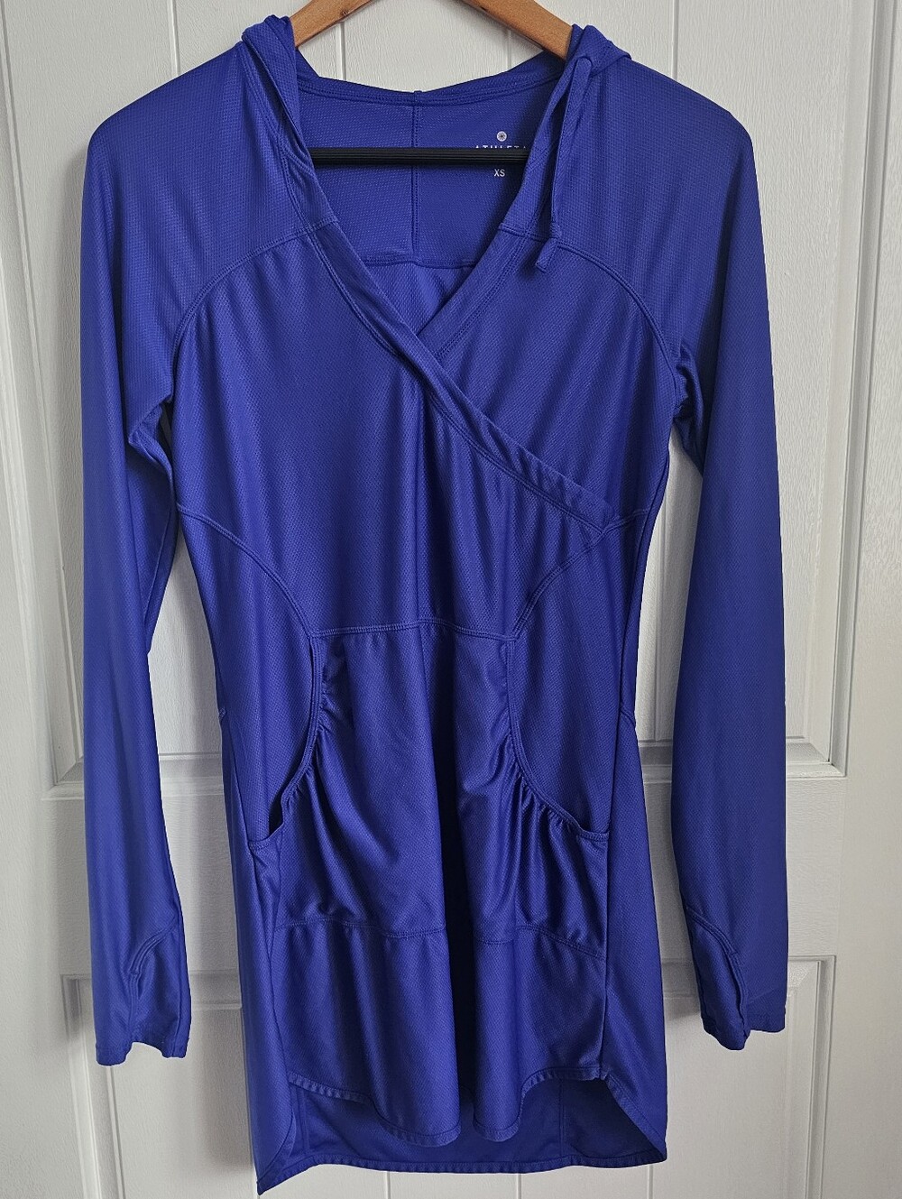 ATHLETA Womens Wick It Wader Blue Hooded Long Sleeve Tunic Swim Cover Up XS